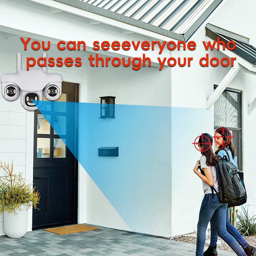 3-Lens Smart Security Camera 2K | Auto Tracking, Night Vision, 2-Way Audio | V380 Pro App